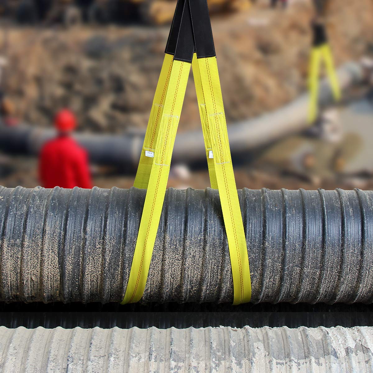 Lift Sling Straps, JCHL 6.5'X2 Heavy Duty Flat Eye Lift Sling 13,000 lbs Capacity Lifting Straps Nylon Tree Saver Recovery Strap Web Sling Winch Strap 2-Pack