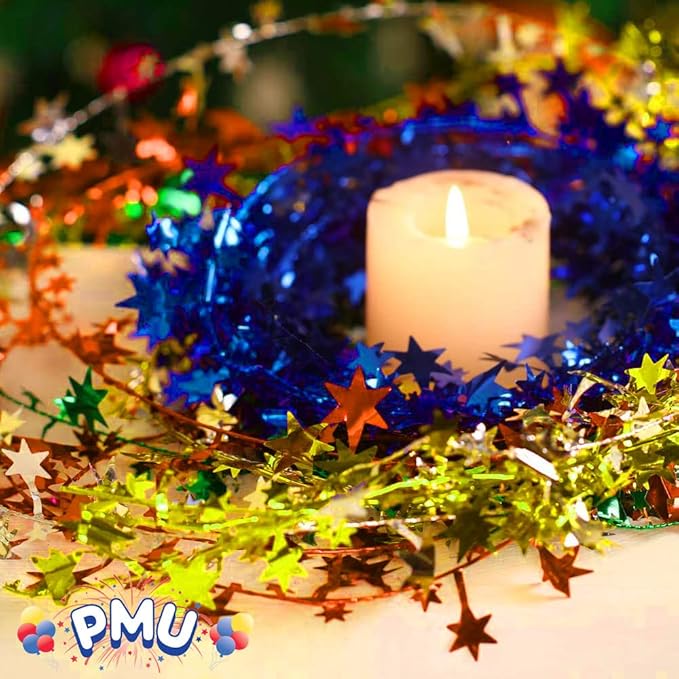 PMU 75 Ft Star Wire Shiny Garland Orange Star - Halloween, Christmas Party, Wedding, Birthday, Festive Home Decoration Ornament Orange Star (3pc-25Ft Each)