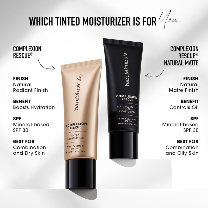 bareMinerals Complexion Rescue Tinted Moisturizer SPF 30 - Tinted Mineral Sunscreen for Face with Hyaluronic Acid + Squalane - 24HR Hydrating, Dewy Hydrating Skin Tint - Sienna 10 (1.18 oz)