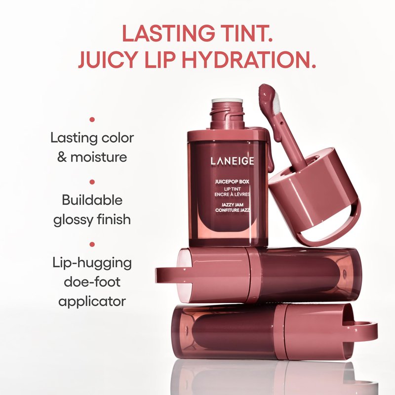 LANEIGE JuicePop Box Korean Lip Tint: Long-Lasting Hydrating Lightweight Tint, Buildable Juicy Color & Nourishing Shine, K-Beauty Lip Essential for Long-Lasting Comfort, DJ Plum