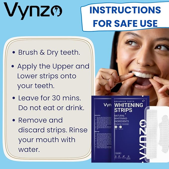 Natural Teeth Whitening Strips -7 Treatments, White Strips Peroxide-Free, Enamel Safe & Gentle for Sensitive Teeth, Removes Deep Stains Mint, Lemon & Cherry Blossom Flavors - Fast Results