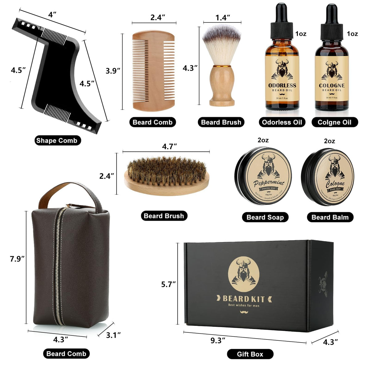 Beard Care Kit Fathers Day Gifts for Men, 9 Pcs Ultimate Beard Grooming Set