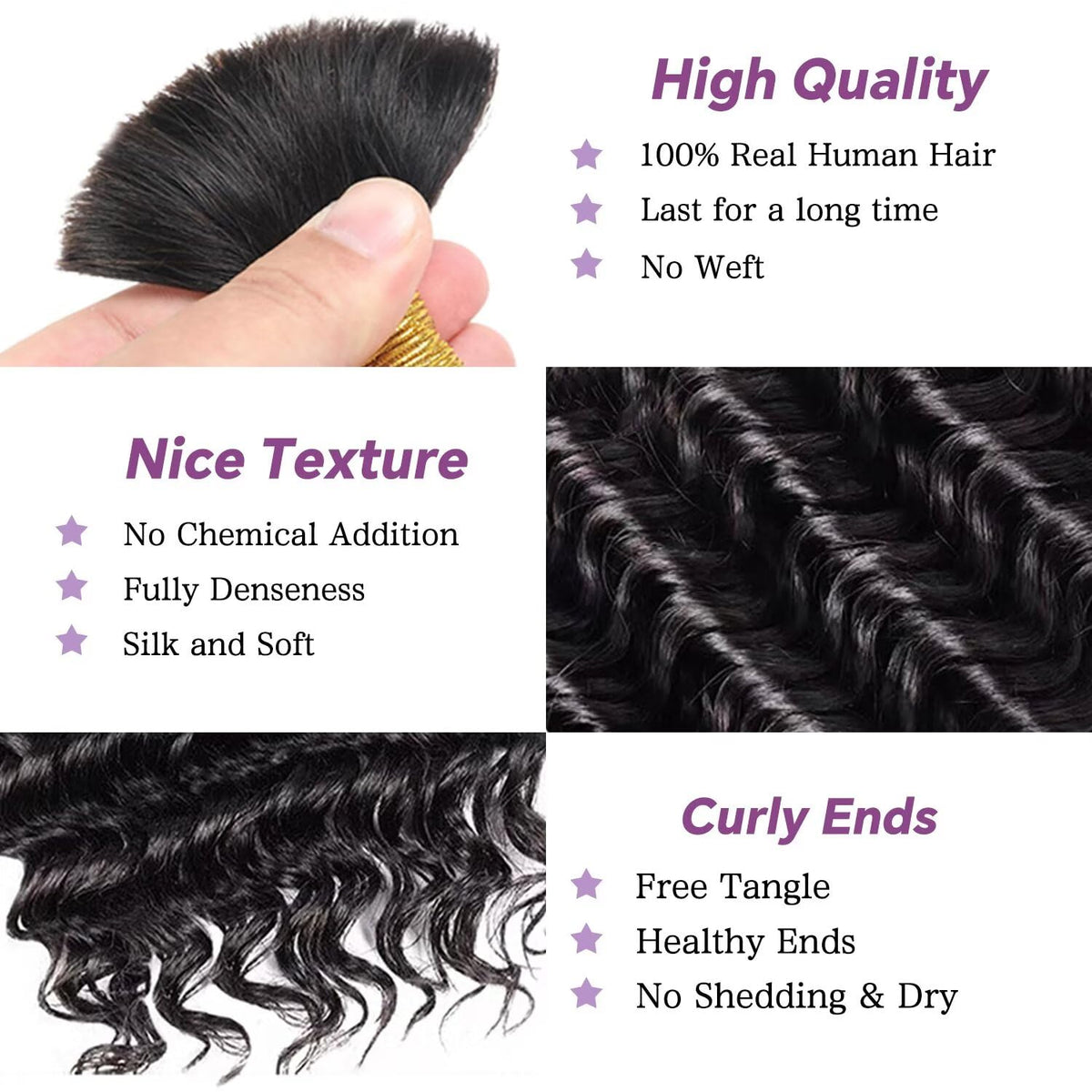 Afihond Human Braiding Hair for Boho Braids 120g Deep Water Wave Bulk Human Hair for Braiding No Weft 12A Wet and Wavy Curly Human Hair Extensions 3 Bundles/Pack Natural Color 18 Inch
