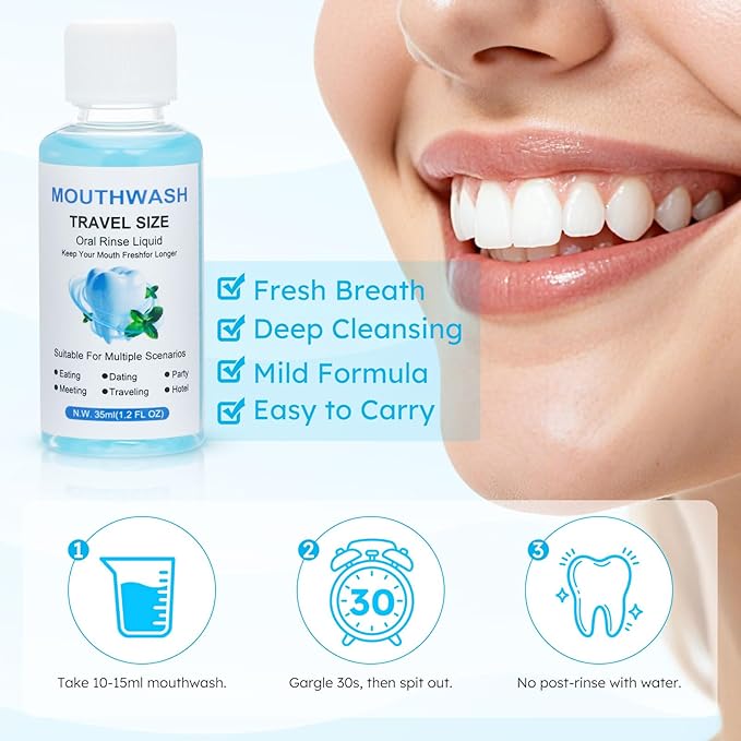 Travel Mouthwash Bulk, 1.2 Oz/35ml Mini Mouthwash Bulk, for Freshening Breath, Easy to Carry, Suitable for Work, Travel, Hotels, Dating Essentials (60-Pack)