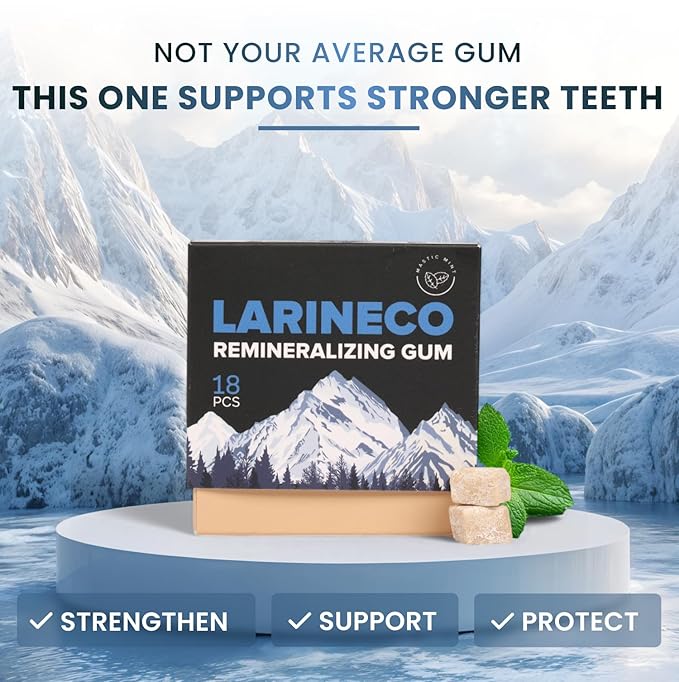 Larineco Remineralizing Gum with Nano Hydroxyapatite & Xylitol – Sugar-Free Xylitol Gum – Plastic-Free, Dye-Free, Aspartame-Free – Natural Base – 36 Pieces, Mastic Mint