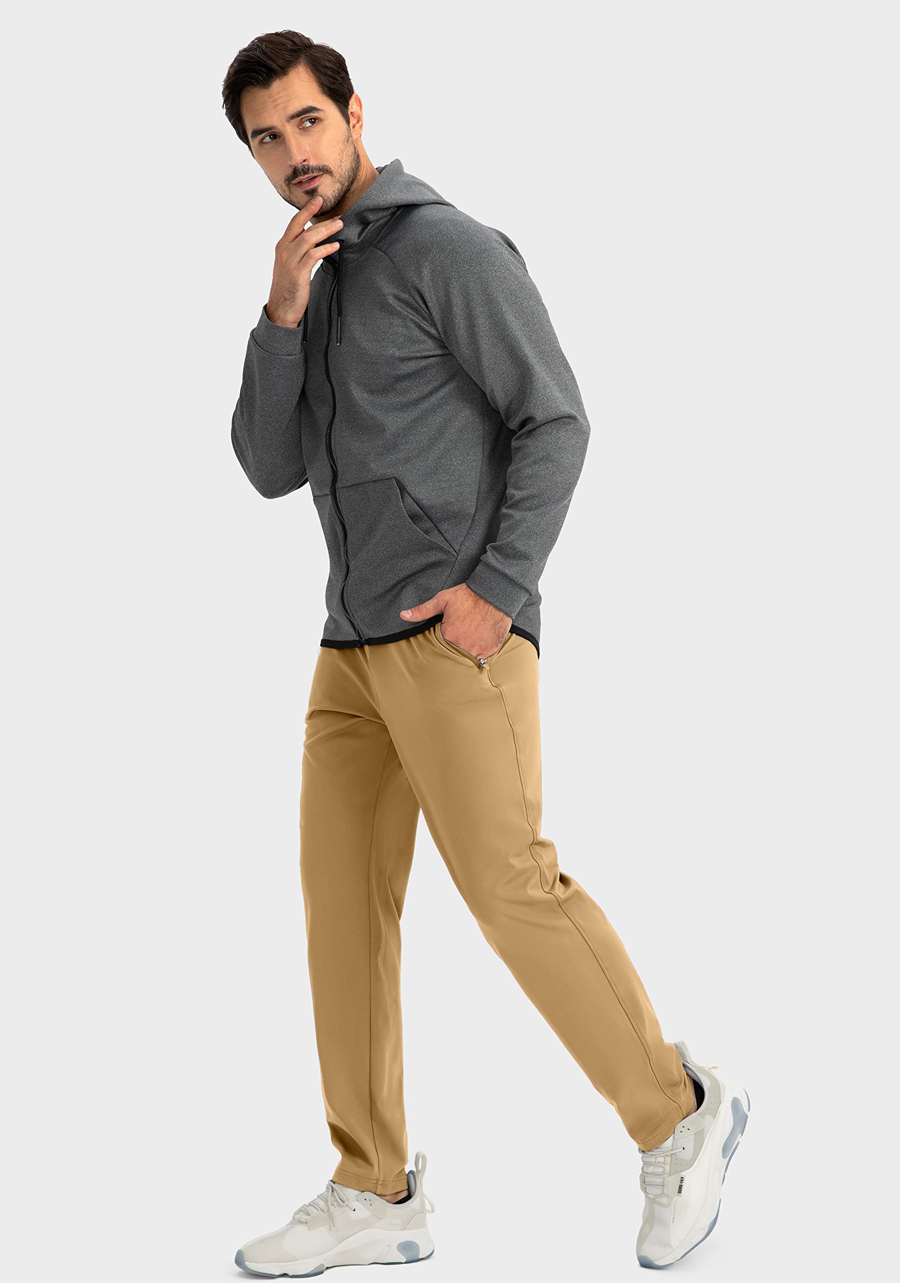 G Gradual Men's Sweatpants with Zipper Pockets Tapered Joggers for Men Athletic Pants for Workout, Jogging, Running (Dark Khaki, Small)