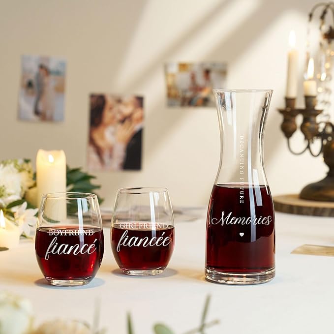 AW BRIDAL Engagement Gifts for Couples Wine Glasses Set, 2026 Fiance Gifts for Women and Newly Wed, Wedding Gift for Bride and Groom, Wine Decanter Set for Engagement and Bridal Shower
