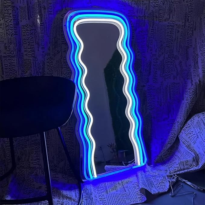 Ulalaza LED Acrylic Mirror Neon Light Heart/Cat/Letter/Wavy Wiggle Shape Witch's Mirror Gothic Wall Decor Romantic Various-Shape Cute for Bedroom Decor Home Studio Dorm Room Wedding