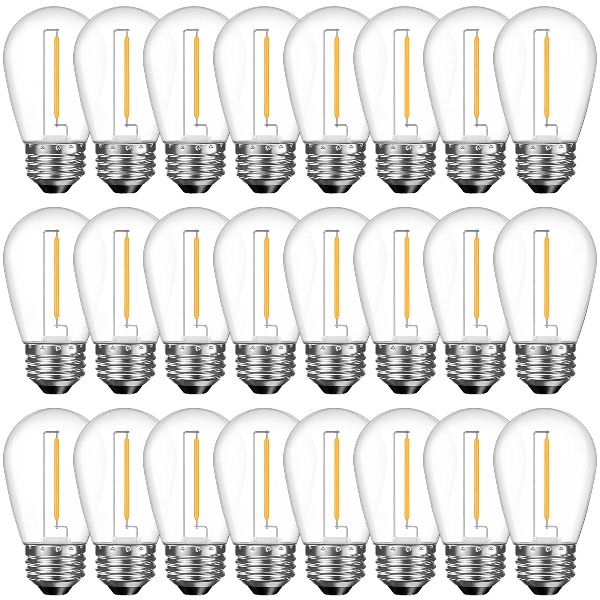 GvvooHome 24 Pack Shatterproof S14 LED Replacement Bulbs for Outdoor String Lights, 1W Equivalent to 11W Incandescent Bulb, Soft White 2200K, Dimmable, E26 Regular Medium Screw Base