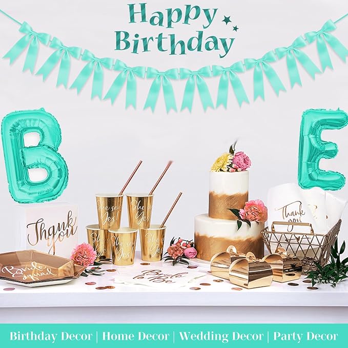 Lake Blue Bow Garland Bow Banner Bow Party Decorations Pre-Strung Large Coquette Satin Ribbon for Birthday Bachelorette Party Bridal Shower Wedding Engagement Baby Shower
