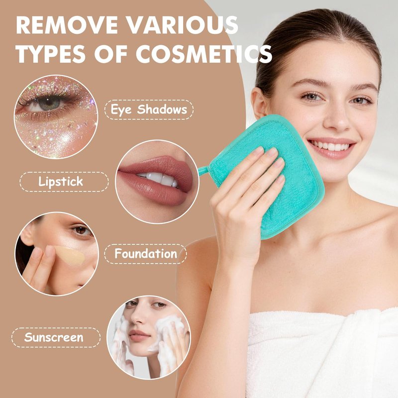 Reusable Makeup Remover Cloths 24 Pack, 6.5"x6.5" Super Soft Microfiber Face Towels for All Skin Types, Portable Cleansing Cloths Remove Makeup with Just Water