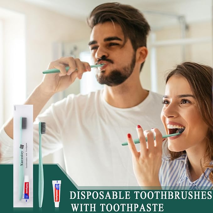 Disposable Toothbrushes with Toothpaste,200 Pack Green Individually Wrapped Disposable Travel Toothbrushes Kit in Bulk for Homeless,Nursing Home,Hotel,Charity