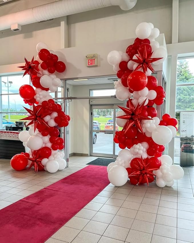 Red and White Balloons Garland Arch Kit with Stars 200Pcs - 5 10 12 18 22 inch Balloon and Confetti Balloons for Valentine's Day Christmas Engagement Birthday Anniversary Party Decorations
