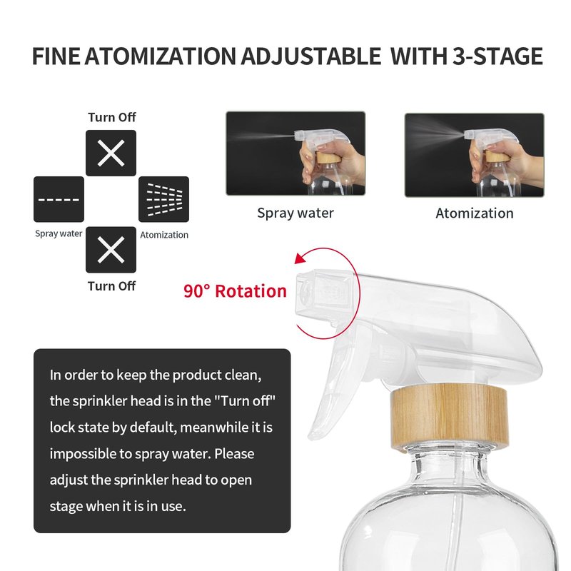 HOMBYS Empty Bamboo Glass Spray Bottles with Silicone Sleeve Protection - Refillable 17 oz Clear Glass Containers for Cleaning Solutions, Essential Oils, Misting Plants - Quality Sprayer - 3 Pack