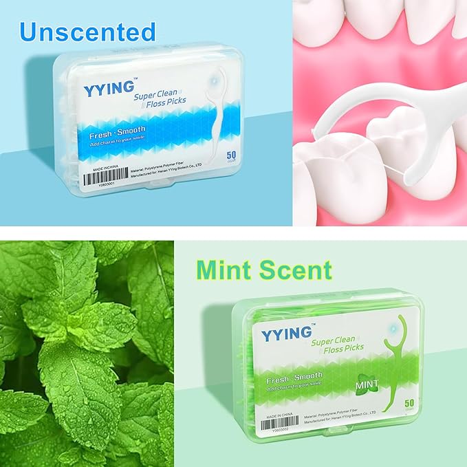 Dental Floss Picks 50 Count Extra Strong Flosser Pick Mint Professional Tooth Picks Flossers for Adults Provide a Deep Cleaning with Portable Case