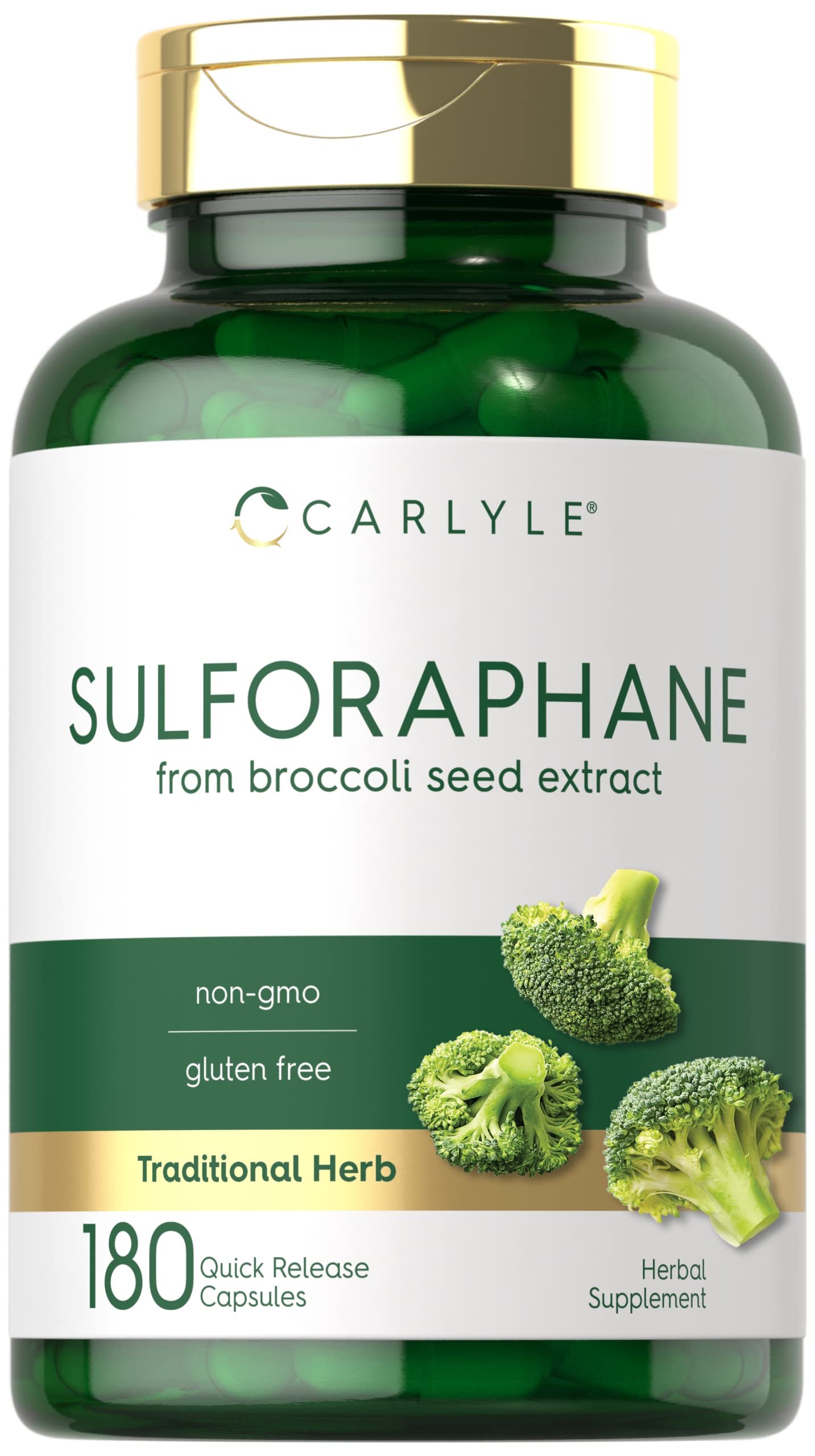 Carlyle Sulforaphane Supplement | 400 mcg | 180 Capsules | from Broccoli Seed Extract | Non-GMO and Gluten Free Formula