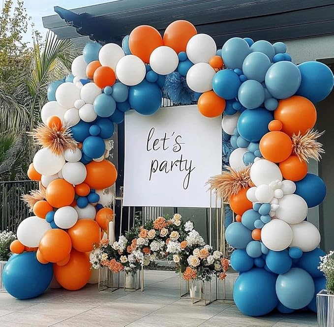 Dusty Blue Orange Balloon Arch, Double Stuffed Burnt Orange Blue White Balloon Garland Kit Dark Teal Latex Balloons for Birthday Baby Shower Bridal Shower Wedding Boho Gender Reveal Party Decor
