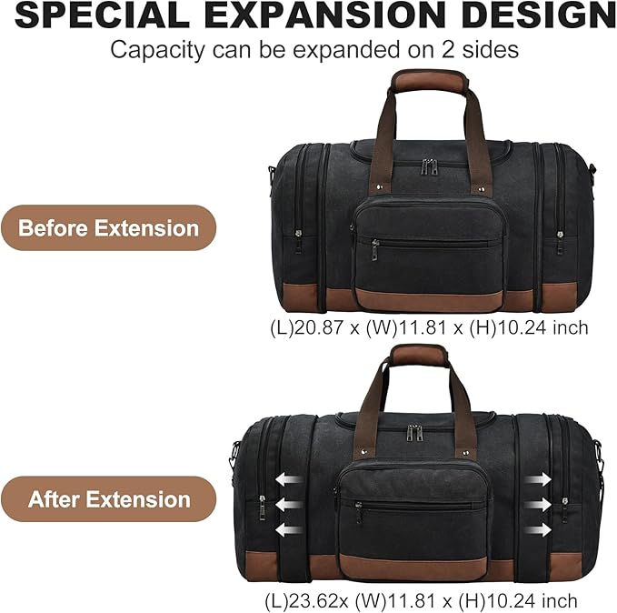 Litvyak Duffle Bag for Travel, 50L Canvas Travel Duffel Bags Overnight Weekend Gym Carry On Luggage Bag for Men & Women(Black)