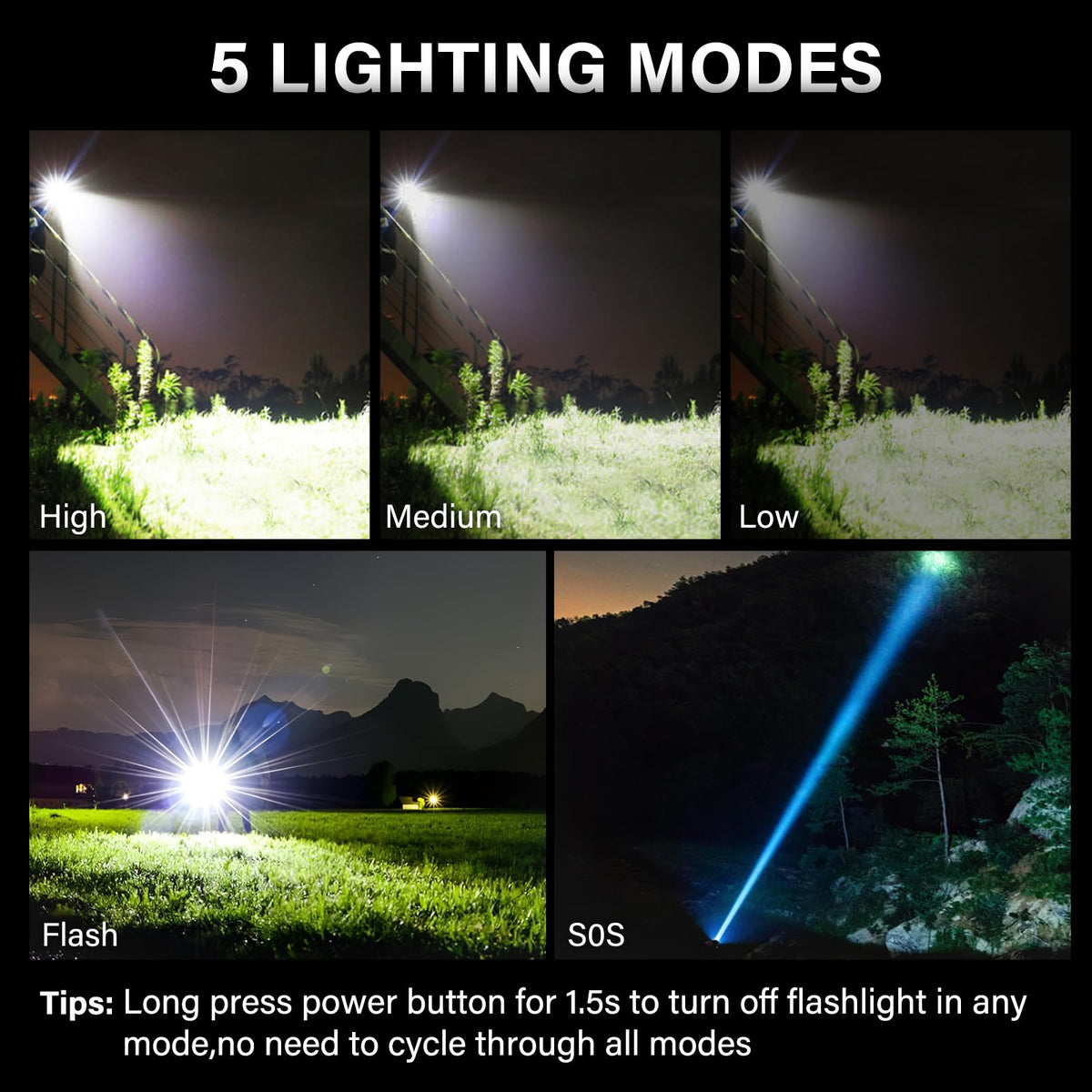 AKNEAR Rechargeable LED Flashlight High Lumens, Super Bright Flashlights with Zoomable & USB C Rechargeable & 5 Light Mode & IPX7 Waterproof, Powerful Flash Light for Home, Hiking, Camping