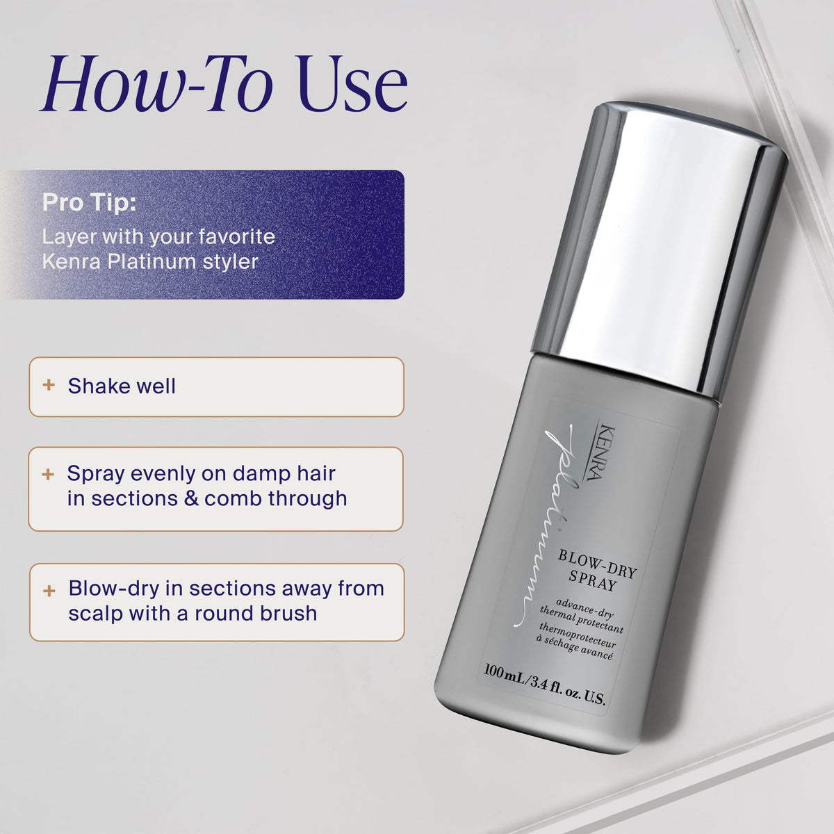 Kenra Professional Platinum Blow-Dry Spray | Time-Saving Heat Protectant | Detangles, Smooths, and Softens | Eliminates Frizz & Resists Humidity | Medium To Coarse Hair | 6.8 fl. oz