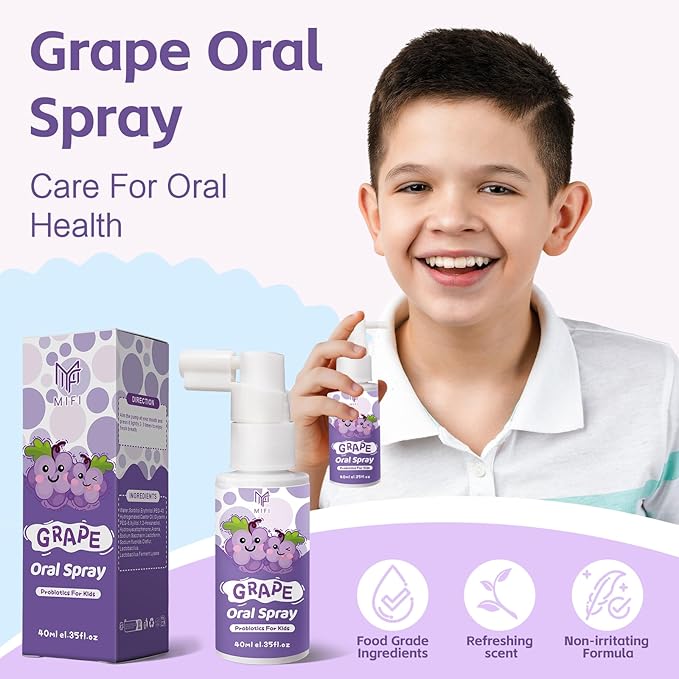 Kids Oral Spray, Toddler Toothpaste Helper for Daily Oral Care and Fresh Breath,Fruit-Flavored, Probiotic Oral Spray for Child (1Pack, Grape)