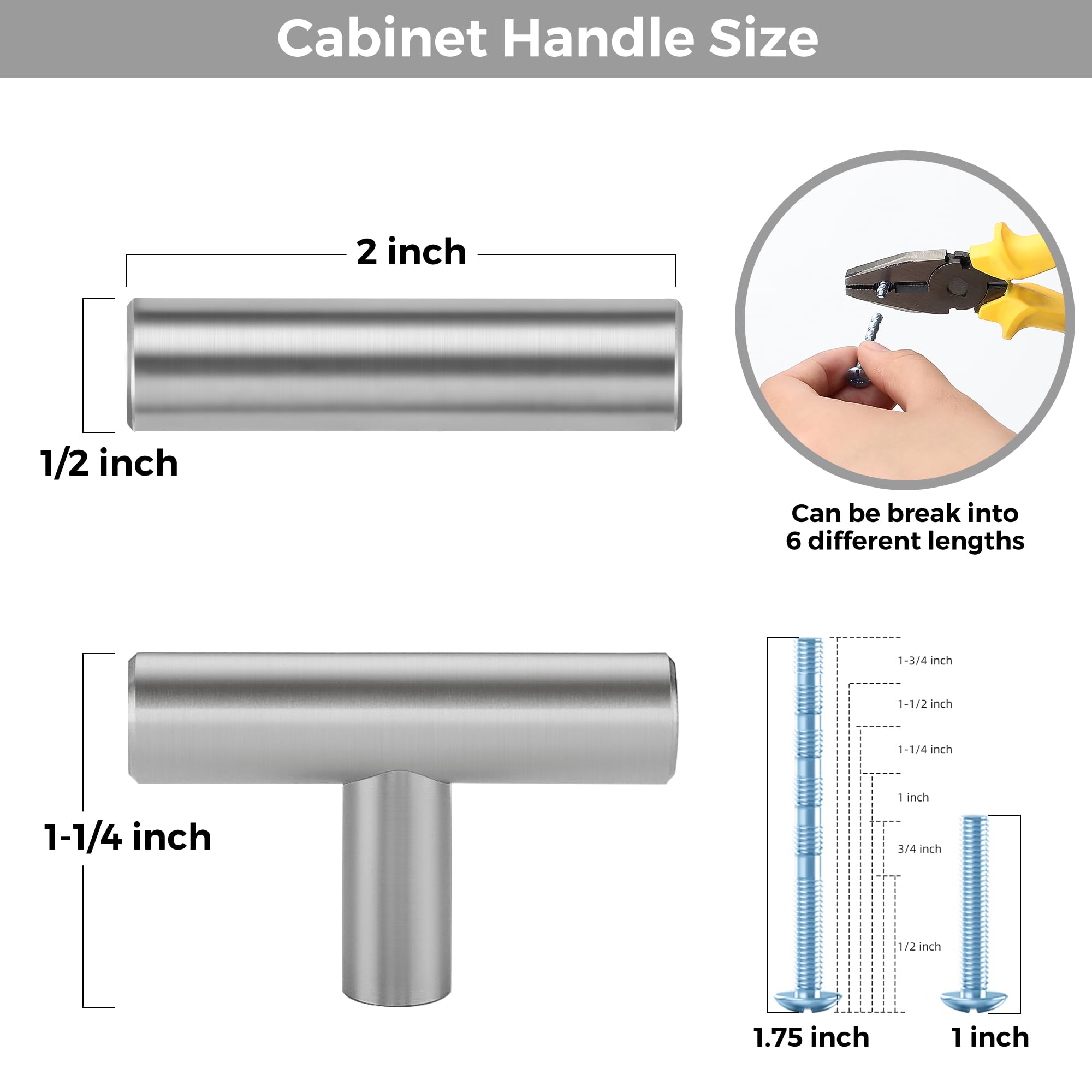 30 Pack Brushed Nickel Cabinet Knobs, 2in Length T Bar Drawer Pulls