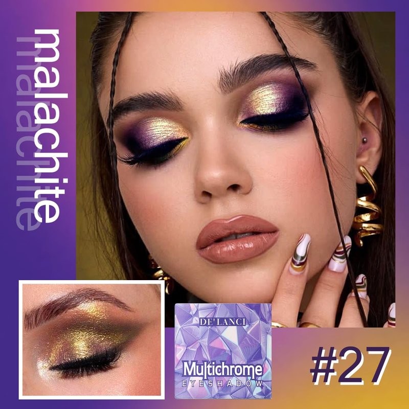Duochrome Glitter Multichrome Metallic Eyeshadow - High Impact Multi-colors Shift Eye Looks in Pink Gold, Purple, and Green - Intense Color Shifting, High Pigmented, Longer-Lasting Without Creasing…