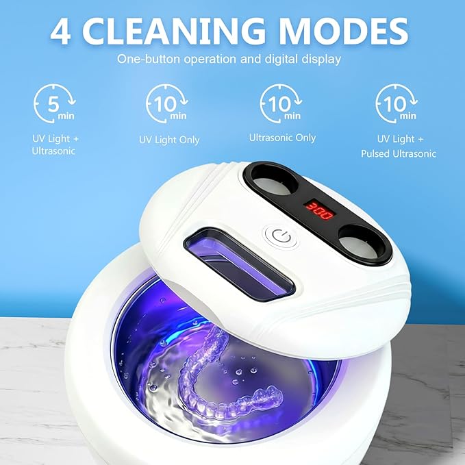 Dental Ultrasonic Retainer Cleaner Machine - Dental Cleaning Pod for Denture, Mouth Guard, Aligner, Night Guard, Braces, Toothbrush Heads, Jewelry, 45kHz Sonic Cleaner with Digital Timer & 200ML