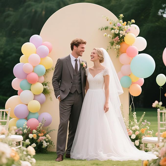 Ledido Wedding Arch Backdrop Cover 6FT 7.2FT Arch Covers 2Set Fitted Stretchy Spandex Round Top Stand Backdrop Cover for Wedding Banquet Ceremony Birthday Party Baby Shower Event Decoration,Beige