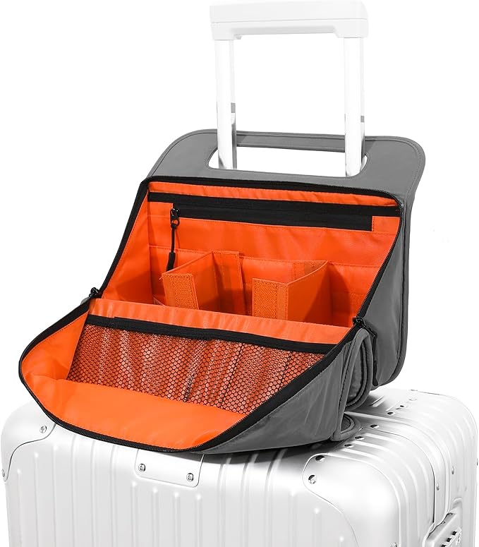 CONTAIL 13 Inch 3L 4-in-1 Travel Essentials Organizer, Small Business Handbag, Suitcase Drink Holder,Phone Tablet Holder,Airport Accessories Storage,Grey