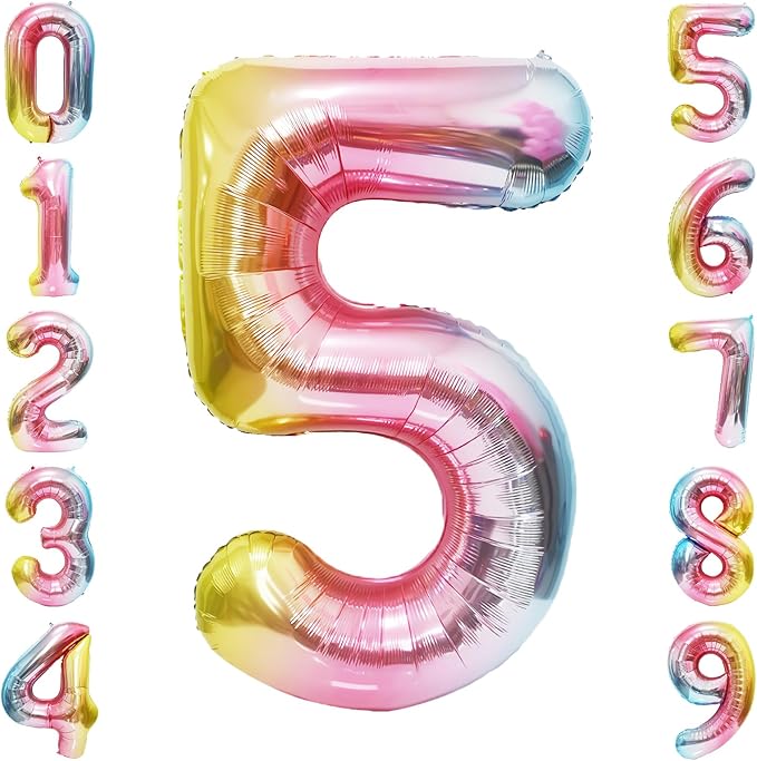 Rainbow Number Balloons Birthday Balloons - Giant Number 5 Balloon 40 inch, Numbers Balloon Birthday Decorations, Rainbow Party Supplies for Baby Shower