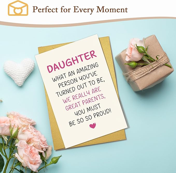 Qiliji Funny Daughter Birthday Card from Parents, Humorous Birthday Card for Adult Daughter, Daughters Bday Cards Gifts from Mom and Dad, We Are Great Parents You Must Be So Proud