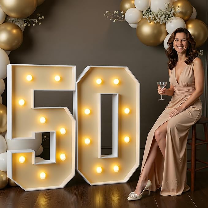 imprsv 3FT Block Marquee Numbers, Marquee Light Up Numbers 50th Birthday Decorations for Women, 50th Birthday Women Foam Board Anniversary Party Decorations Arch Kit (DIY)