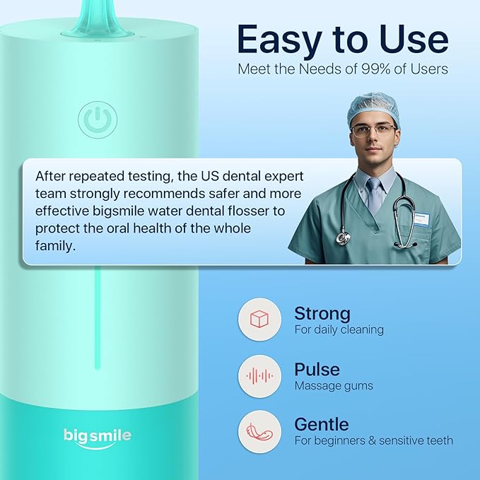 Powerful Cordless Water Flosser for Healthy Gums Rechargeable Dental Oral Irrigator for Daily Cleaning of Sensitive Gums, Orthodontic Braces or Tonsils to Help Prevent Infections and Bad Breath(Blue)