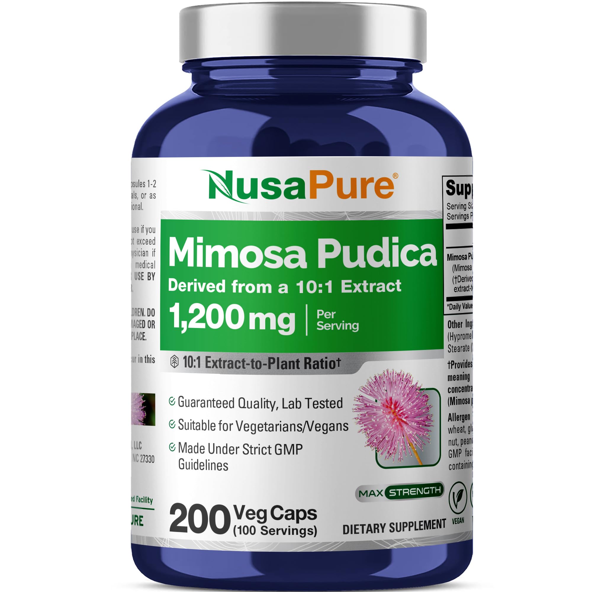 NusaPure Mimosa Pudica Capsules, 1200 mg, 200 Veg Capsules (Non-GMO, Vegan)