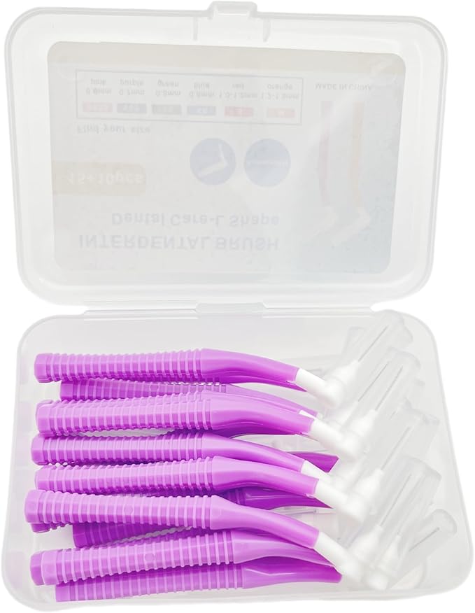 Interproximal Brush, Gum Interdental Brushes, L Angle Reusable Dental Cleaners Brushes,Disposable Oral Dental Hygiene Brush,Dental Toothpick Floss for Braces,Tooth Cleaning Tool (0.7mmPurple, Normal)