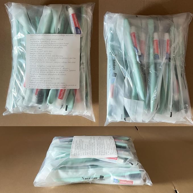 Disposable Toothbrushes with Toothpaste,100 Pack Green Individually Wrapped Disposable Travel Toothbrushes Kit in Bulk for Homeless,Nursing Home,Hotel,Charity