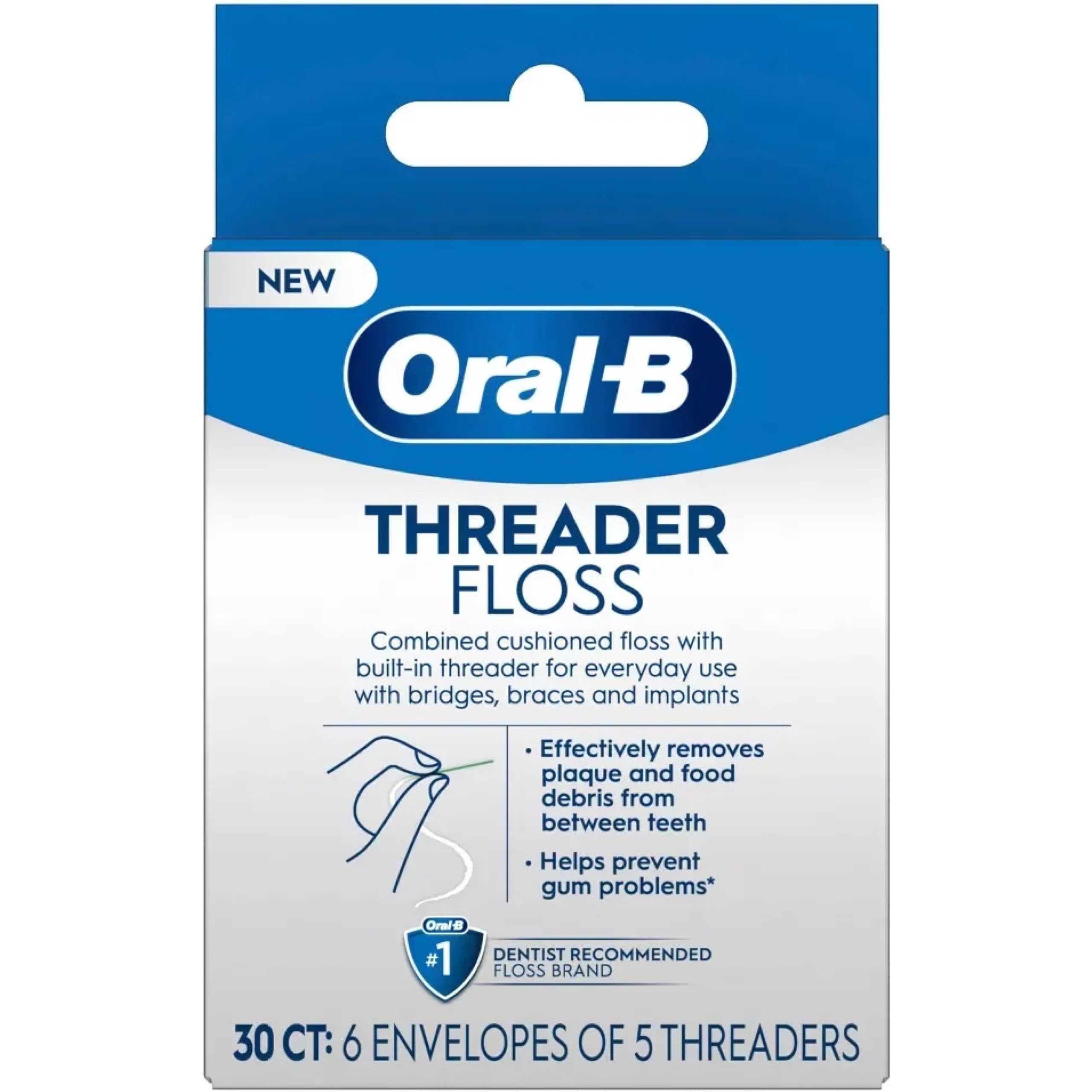 Oral-B Threader Floss 30 Count: 6 Envelopes of 5 Threaders (Pack of 3)