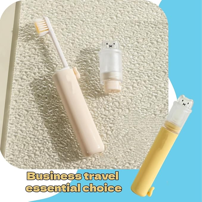 2Pcs Foldable Toothbrush Compact Portable Travel Kit with Toothpaste Container 2 Replaceable Soft Bristle Heads for Adults Camping Vacation Business Travel
