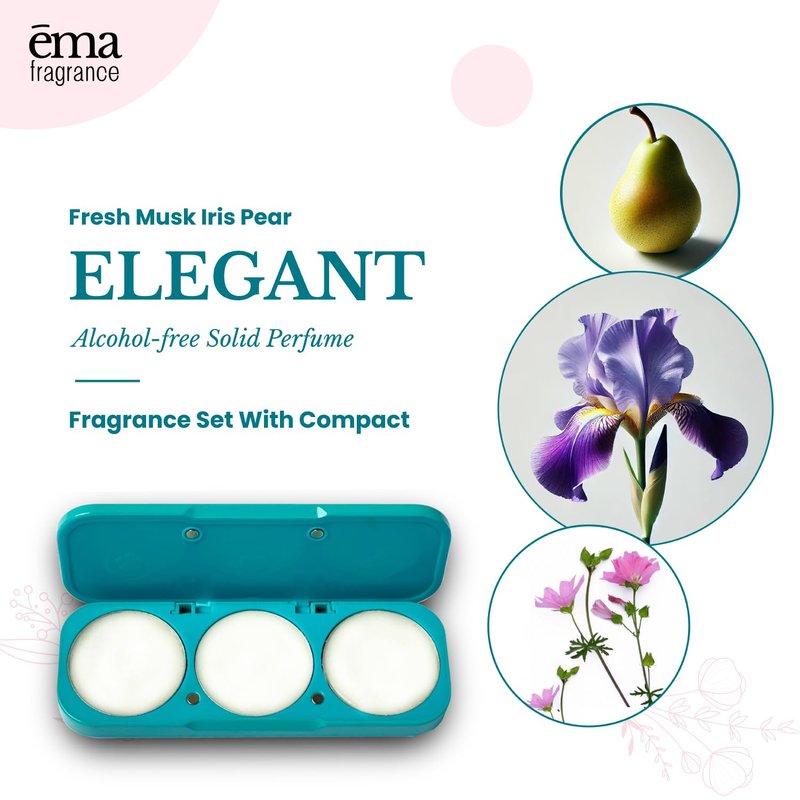 ēma Solid Perfume Travel Set Tuscan Trio: 3 Fragrance Pods (Leather, Tuberose, Fig) with Refillable Compact Case, Vegan, Alcohol-Free, Natural Solid Cologne Balm for Women & Men, Travel Size Perfume
