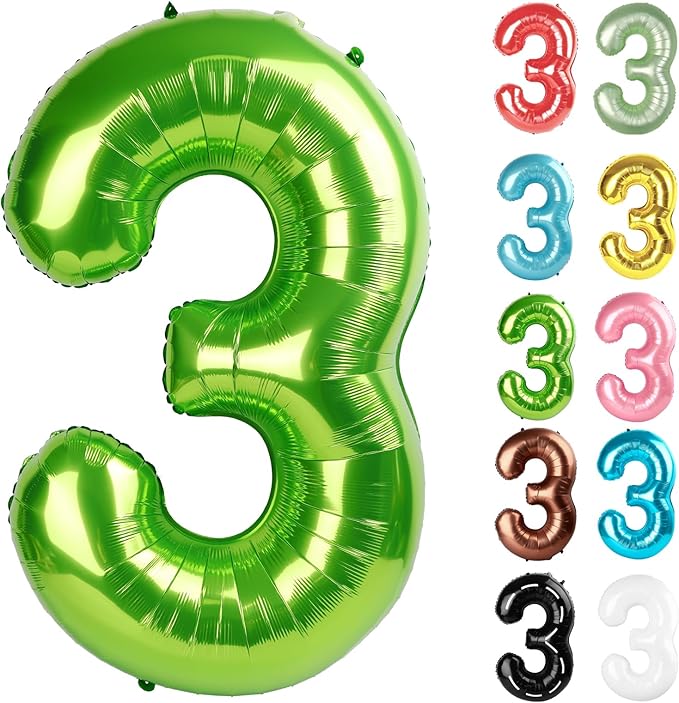 Light Green Number 3 Balloon 40 Inch, 3 Balloon Number, 3rd Birthday Decorations, Light Green Party Supplies for Boys Girls