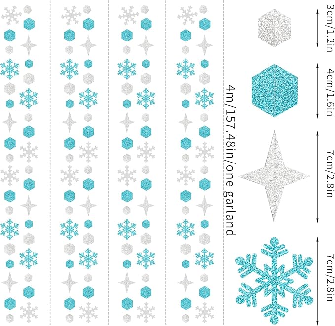 Snowflake-Snow Teal-Silver Christmas Party-Decorations Streamers - 52Ft White Winter Wonderland Frozen Hanging Paper Garland Banner,Birthday Wedding Baby Bridal Shower New Year Supplies Decor Hugtmr