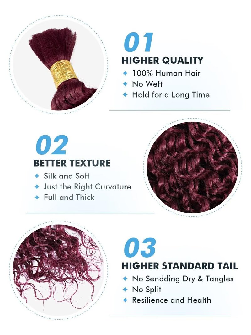 Human Braiding Hair for Boho Braids 100g 16 Inch Natural Black Curly Boho Hair for Braiding Knotless 12A Deep Wave Bulk Bohemian 2 Bundles/Pack Color 1B