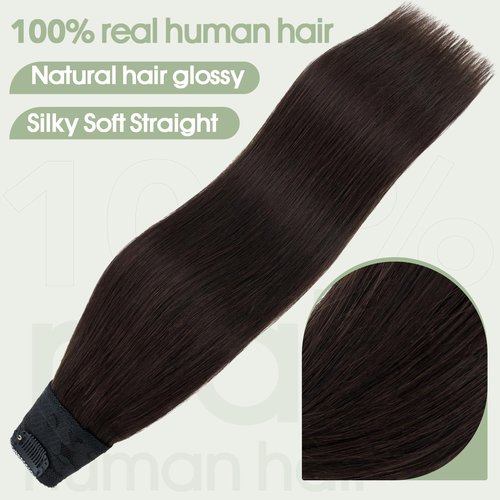 S-noilite Clip in Hair Extensions Human Hair 5 Clips 3/4 Full Head V Part Weft Thicker Hair Lace Net One Piece Hair Extensions Clip in Human Hair (18"-70g,#02 Dark Brown)