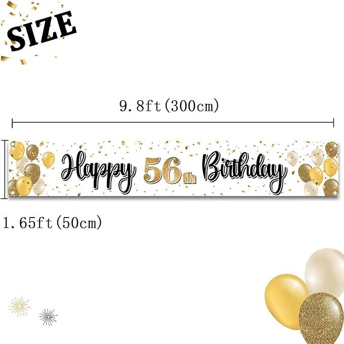 Happy 56th Birthday Decorations,56th Gold Balloon Large Birthday Hanging Banner Sign,56 Years Old Bday Party Supplies.