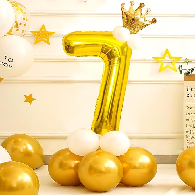 Gold 40 Inch Number 7 Balloon, Premium Mylar Foil Balloon for Birthday, Anniversary Party Decorations, Reusable Self-Sealing