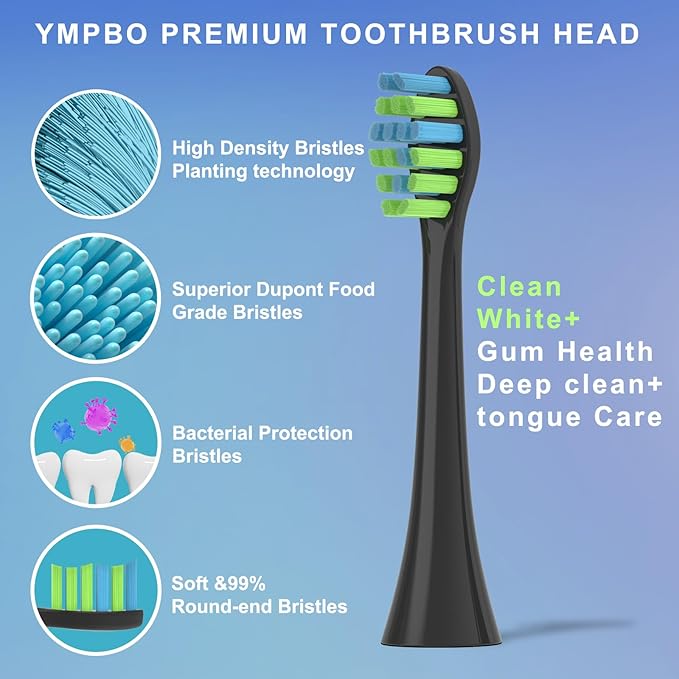 YMPBO 10 Pack Toothbrush Replacement Heads Compatible with 7AM2M AM100/AM105/AM110 Electric Toothbrush, Soft Brush Bristles, Black
