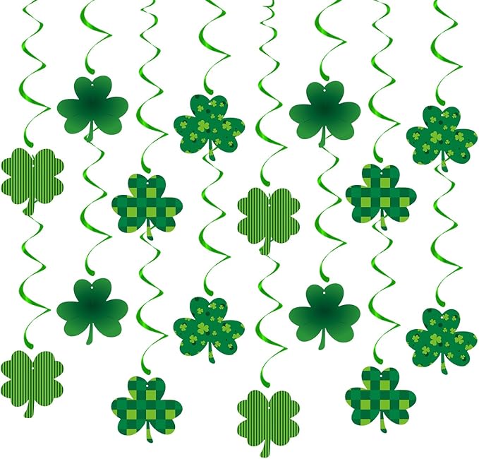 St-Saint Patricks-Day Decorations Garland-Swirls Decor - 16Pcs St.Patrick's Green Shamrock Clover Streamers,Baby Shower Birthday Irish Lucky Window Hanging Party Supplies Hugtmr