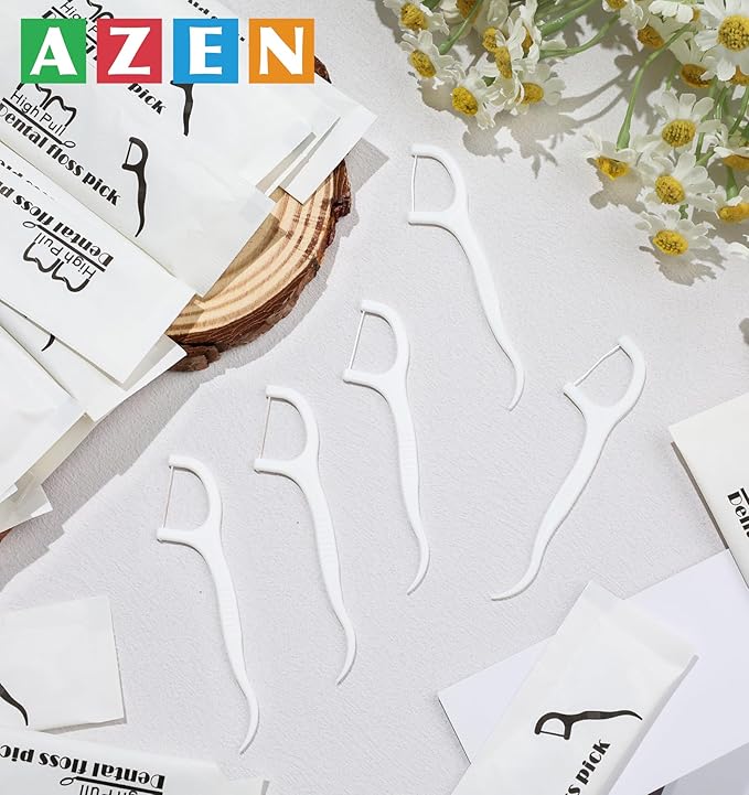AZEN 300 Count Dental Floss Bulk, Individually Wrapped Floss Picks, Toothpicks Flossers for Adults, Ideal Travel Flossers for Deep Cleaning