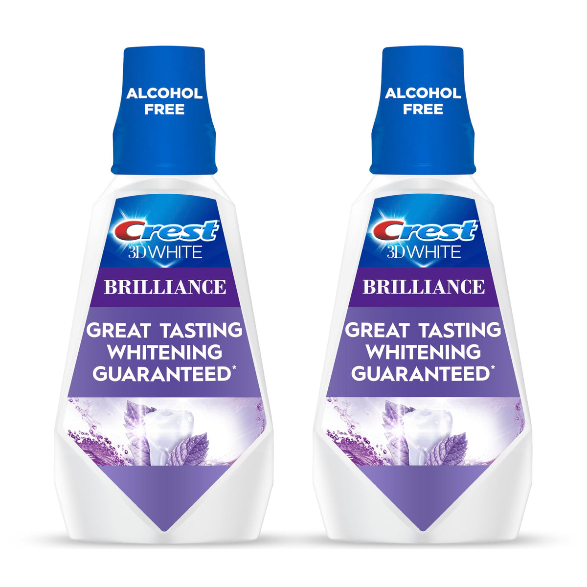 Crest 3D White Mouthwash, Teeth Whitening for Adults, 1L, 2 Pack, Alcohol Free Mouth Rinse, Breath Freshener, Antibacterial, Antiseptic, Bad Breath Treatment, Peroxide Free, Clean Mint